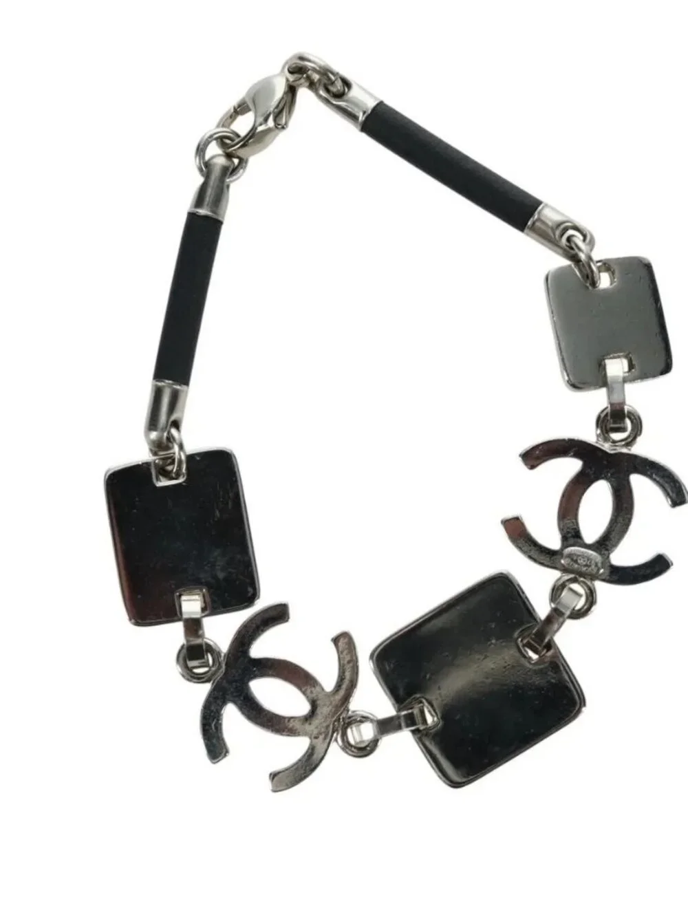 CHANEL COCO Mark Bracelet metal Silver CC Auth LNZ837V